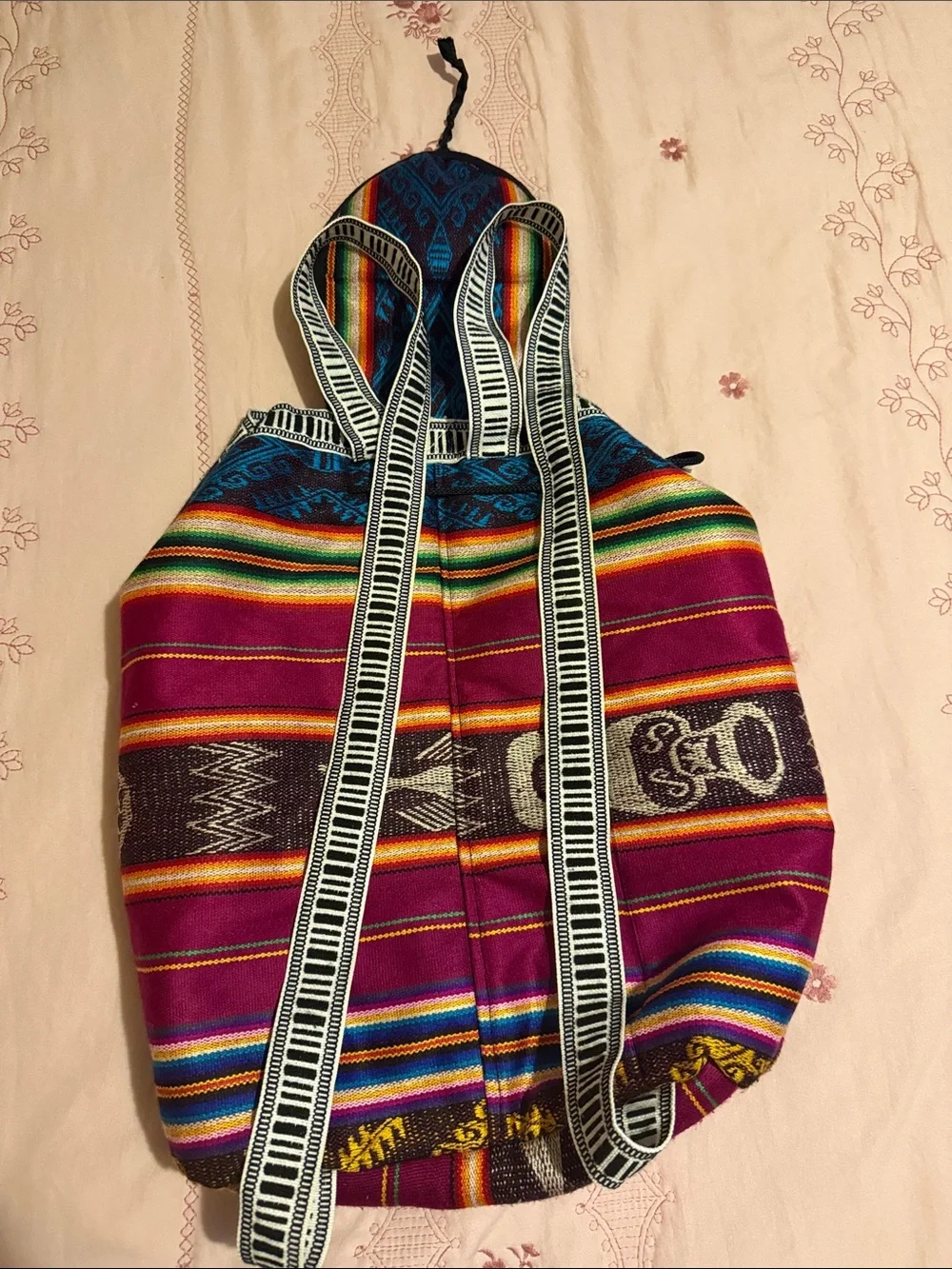 Boho Stripe Drawstring Backpack - Magenta Multicolor